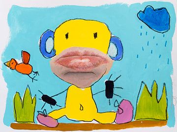 My 5 year old can do that - orange bird (van origineel schilderij) van QEIMOY