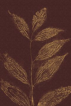 Puur landelijk. Moderne botanische kunst. Bladeren in donkergeel en chocoladebruin. van Dina Dankers