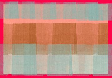 Abstract in neonrood, lichtblauw, roze en bruin. van Dina Dankers