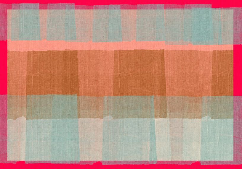 Abstract in neon red, light blue, pink and brown. by Dina Dankers