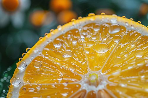 Close-up van een citroen met waterdruppels