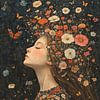 Fleurs Papillons | Fleurs Femme Yeux Fermés sur Peintures accrocheuses