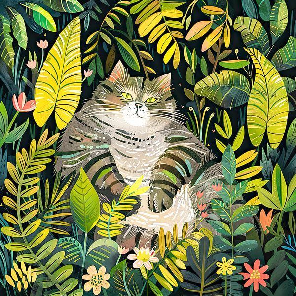 Muurdecoratie kat met bladeren van Vlindertuin-Art