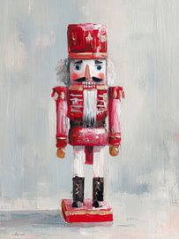 Klassieke notenkraker schilderij in rood uniform met feestelijke charme