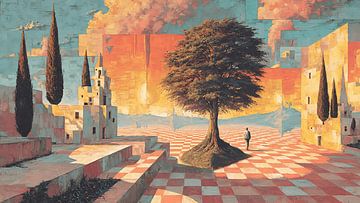 Dreamscape Landscape Illustration in Vintage Style by Aden Pink Studio