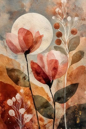 Terracotta Moon Garden – Japandi Aquarel