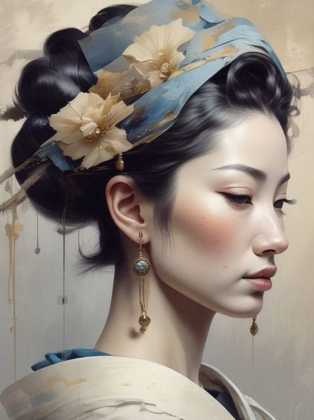 Portret geisha vrouw minimalisme. van J.a Dijkstra