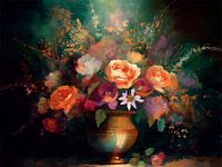 Flower arrangement in warm colours with gold 3