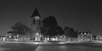 Panorama Village Kirche Spijkenisse schwarz / weiß