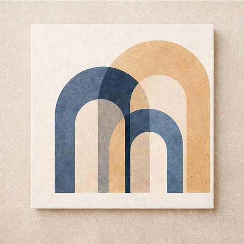 Geometrische bogen in blauw en beige