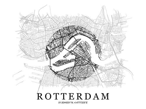 Rotterdam plattegrond cirkel Zwart