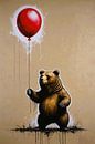 Brown bear holds a shiny red balloon by Art & Soul Creations thumbnail