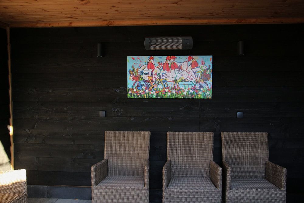 Hühner auf Fahrräd  von Vrolijk Schilderij 