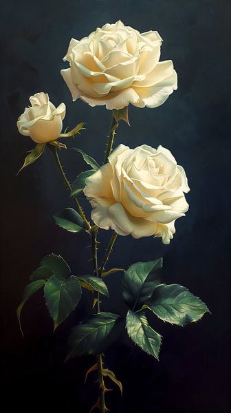 Weiße Rosen in der Dunkelheit von Dakota Wall Art