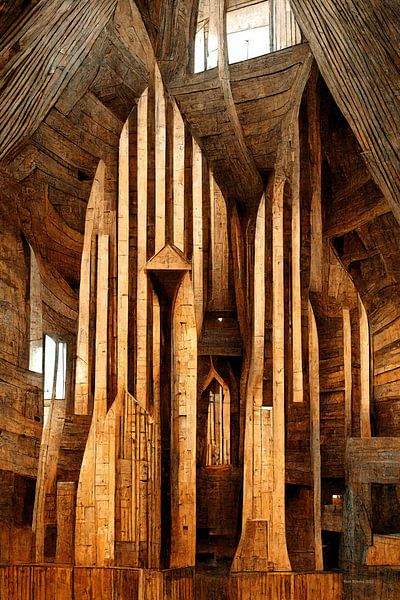 Fantasy Interior of a Wooden Church 3 by Rein Bijlsma Art
