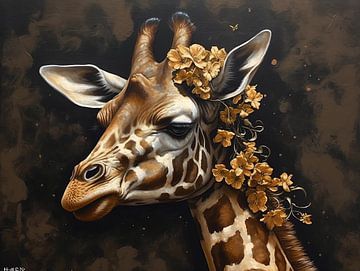 Giraffe in zarte Blumen gehüllt | Giraffe von Eva Lee