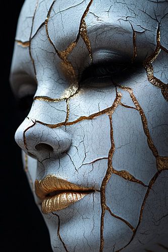 Gescheurd gezicht met gouden accenten