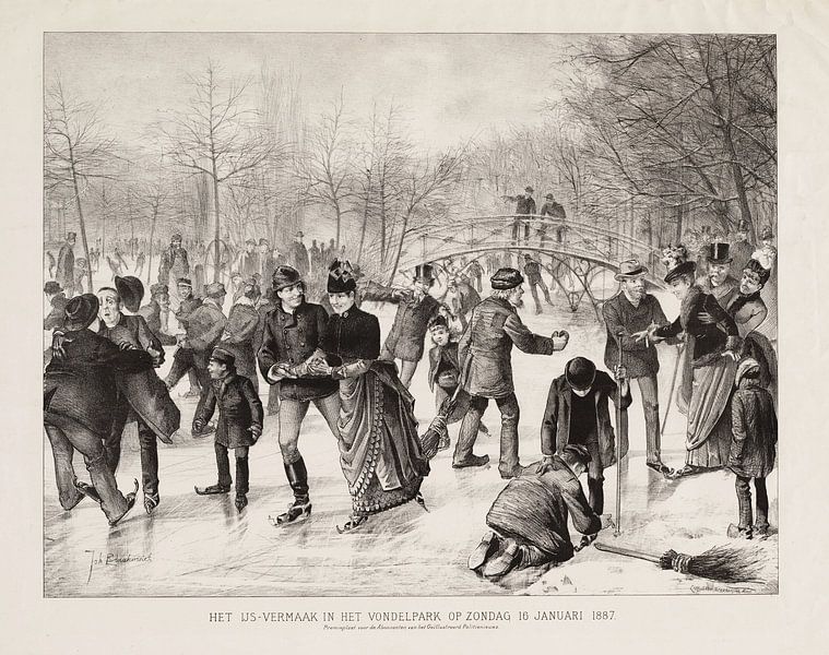 Amsterdam, Das Eisvergnügen im Vondelpark am Sonntag, 16. Januar 1887, Johan Braakensiek von Atelier Liesjes
