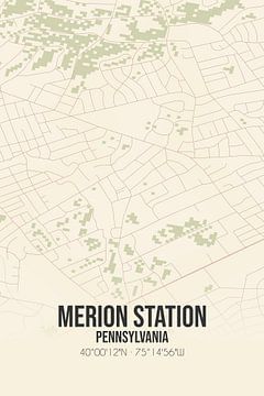 Carte ancienne de Merion Station (Pennsylvanie), USA. sur Rezona