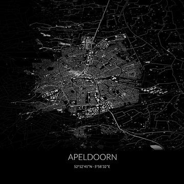 Zwart-witte landkaart van Apeldoorn, Gelderland. van Rezona