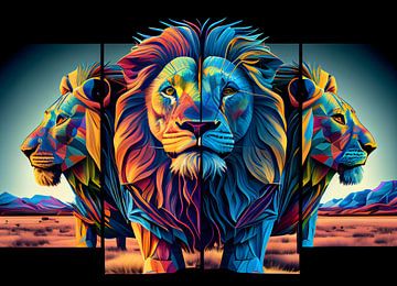 Painting Lion - Animals Painting - Colourful by AiArtLand
