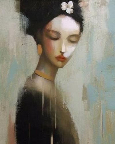 Modern abstract portret in zachte pastelkleuren