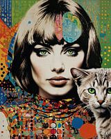 Portret vrouw met kat collage