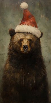 Een bruine beer met een kerstmuts op van Whale & Sons