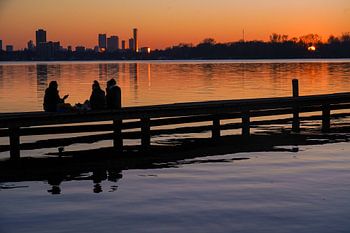 sunset over lake silhouette