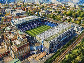 Peinture représentant le stade de football de Stamford Bridge à Londres. sur Galerie Hoppenbrouwers