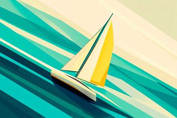 Zeilboot glijdt over gestileerde golven van Poster Art Shop