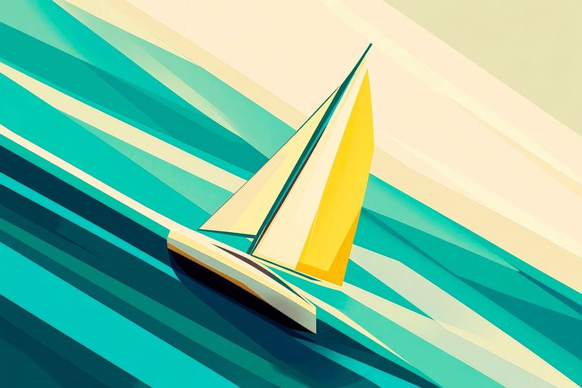 Segelboot gleitet über stilisierte Wellen von Poster Art Shop