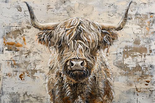 Monochrome Schotse Hooglander met Verf