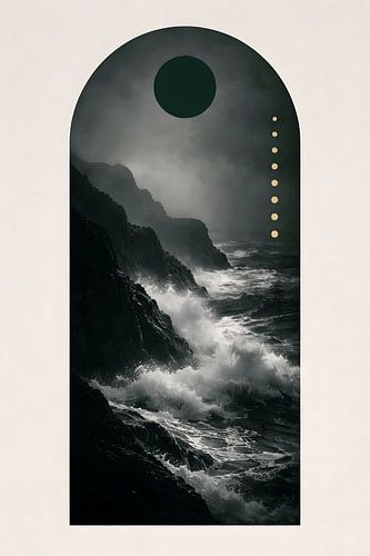 Dark Coastal Storm Minimalist Arch Wall Art