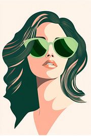 Femme élégante avec des lunettes de soleil vertes sur Poster Art Shop