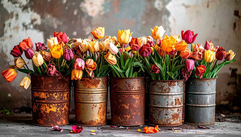 Tulpen in rostigen Fässern... von Ans Bastiaanssen