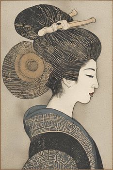 Ukiyo-e Geisha mit Muschelhaarnadel