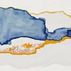 In de stroom van kalmte, abstractie in blauw en goud van Mad Dog Art