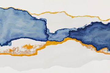In de stroom van kalmte, abstractie in blauw en goud van Mad Dog Art