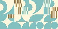 Abstract retro geometric art in gold, blue and off white nr. 15 by Dina Dankers thumbnail