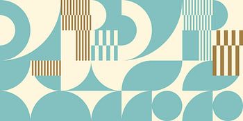 Abstrakte geometrische Retro-Kunst in Gold, Blau und Weiß nr. 15
