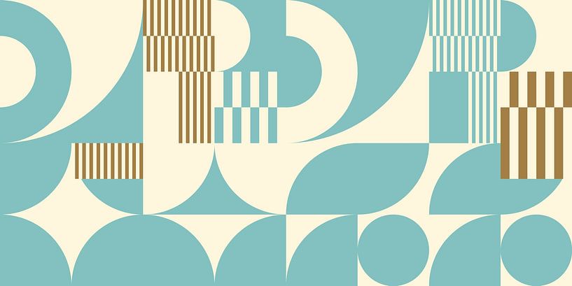 Abstract retro geometric art in gold, blue and off white nr. 15 by Dina Dankers