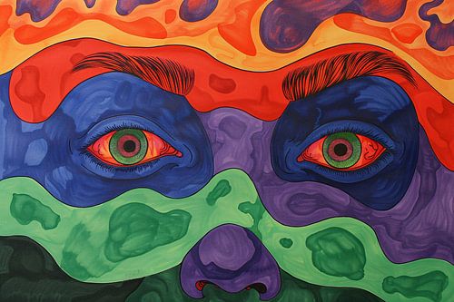 Hypnotische ogen in kleurrijke abstractie