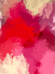 Kleurrijk abstract schilderij in rood, felroze, paars en wit