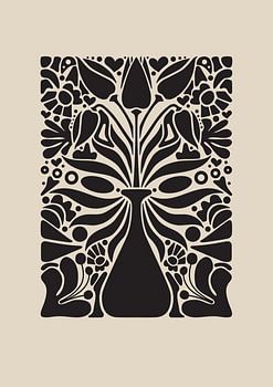 Art graphique Tulipes dans un vase - Noir Beige - Salon &amp ; Chambre - Intérieur minimaliste - Abstrait