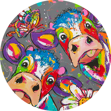 Kleurrijke Maffe Koeien van Vrolijk Schilderij