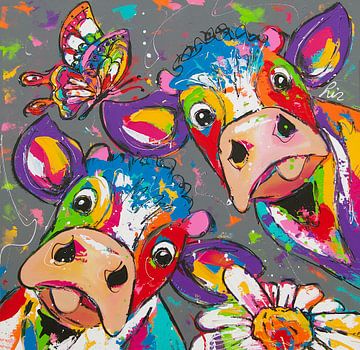 Kleurrijke Maffe Koeien van Vrolijk Schilderij