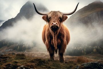 Schotse hooglander in schotland van Digitale Schilderijen