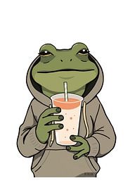 Une grenouille décontractée en sweat à capuche avec un motif de smoothie - Une ambiance cosy et lo-fi