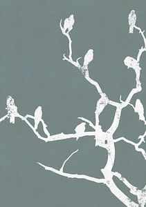 Scherenschnitt Vögel auf einem Ast - blau-grau